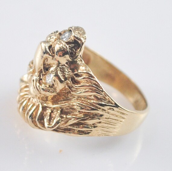 14K Gold Diamond Lion Head Ring - image 8