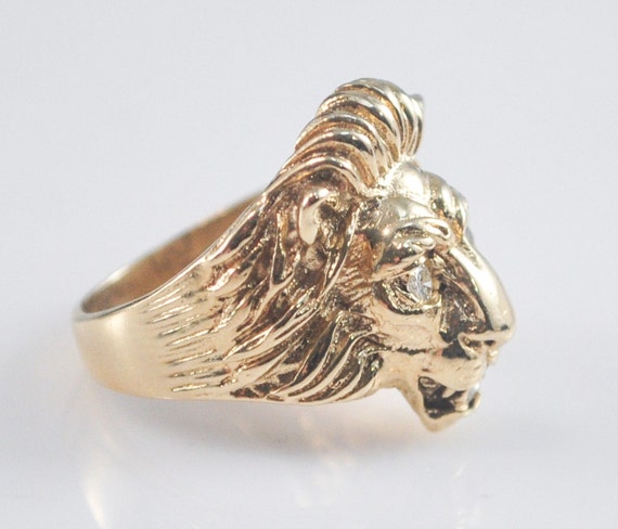 14K Gold Diamond Lion Head Ring - image 3
