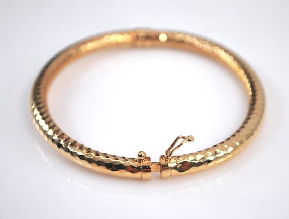 Signed 14K Gold Spring Hinge Bangle Bracelet - image 8