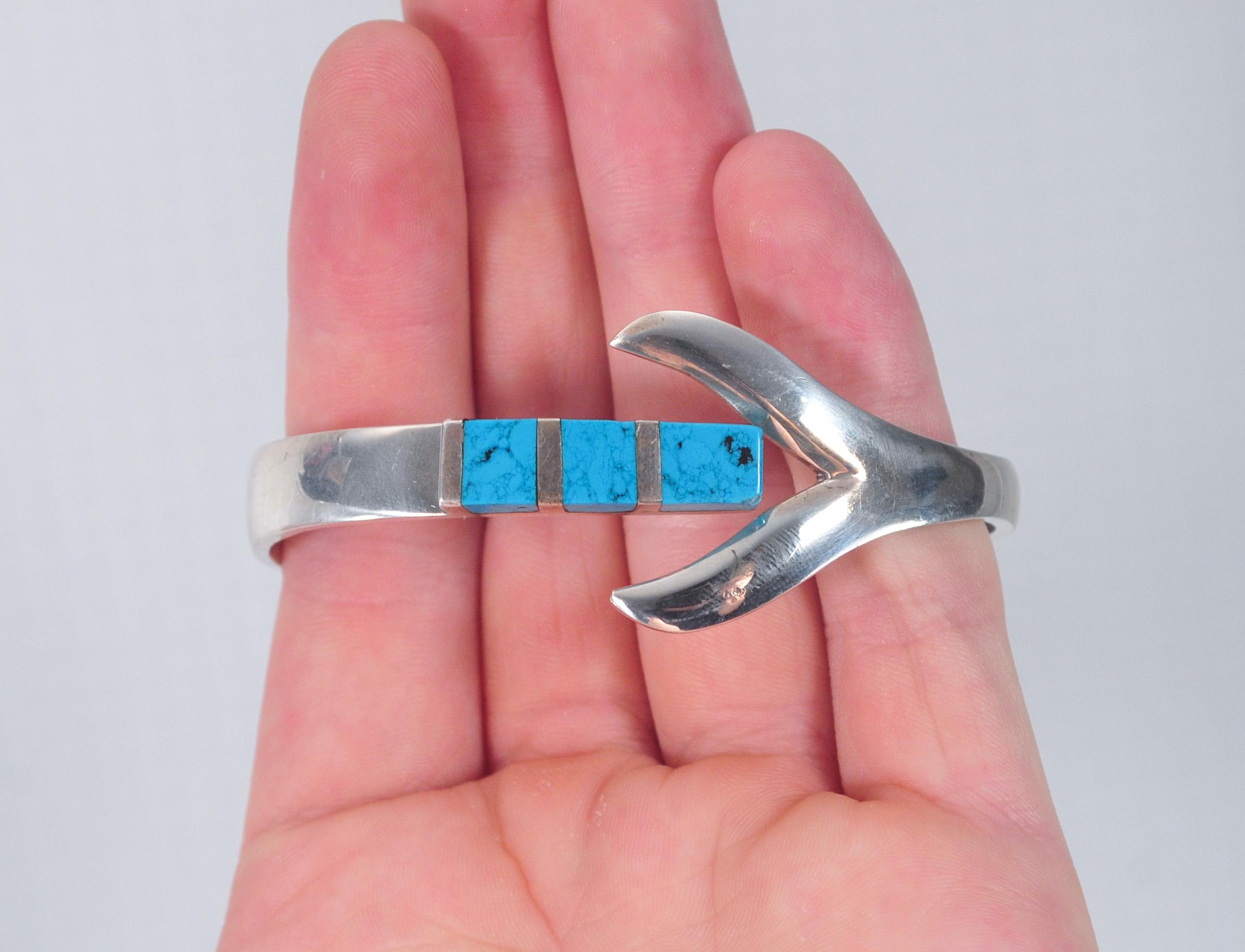 ターコイズと赤色インレイのスターリングシルバーバングル Raymond Yazzie gem inlay ring 407 | ターコイズ・メンズ