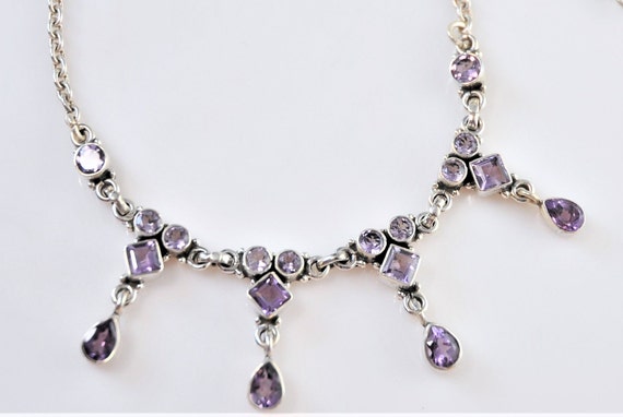 Sterling Silver Amethyst Bib Choker Necklace - image 2