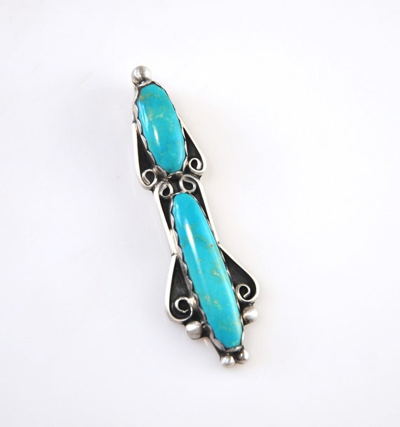 Vintage Signed Navajo Turquoise Sterling Silver Pe