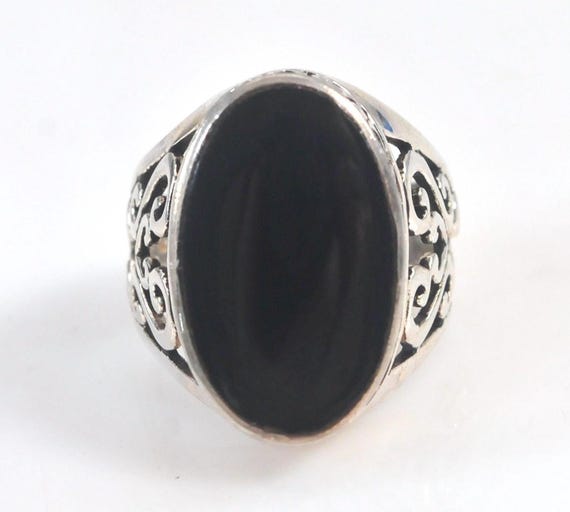 Chunky Oval Sterling Silver Black Onyx Ring