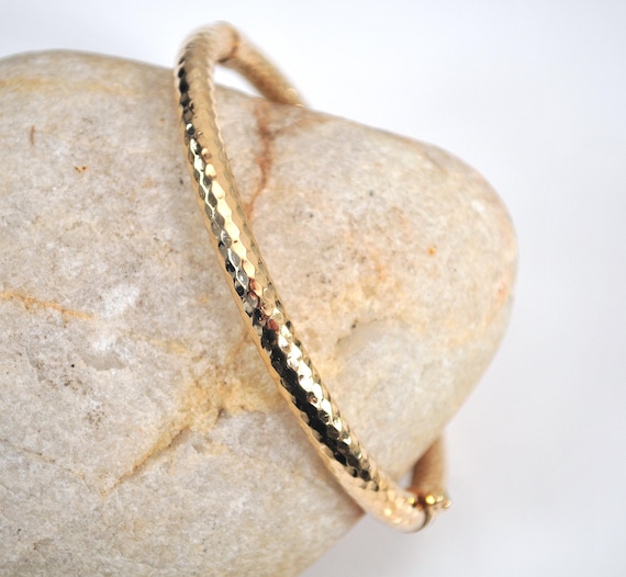 Signed 14K Gold Spring Hinge Bangle Bracelet - image 1