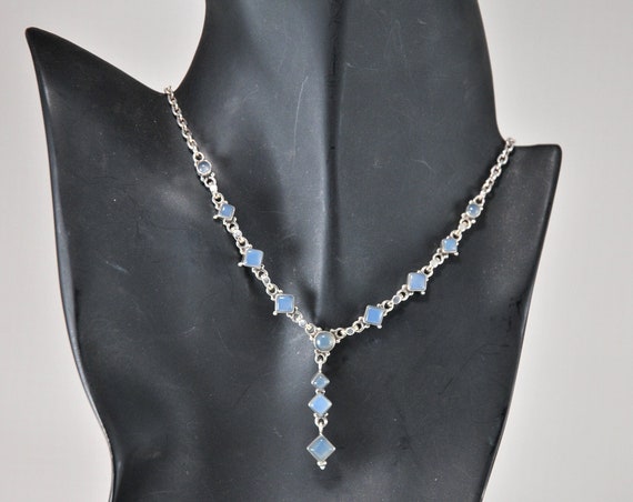 Adjustable Sterling Silver Chalcedony Y Necklace - image 1