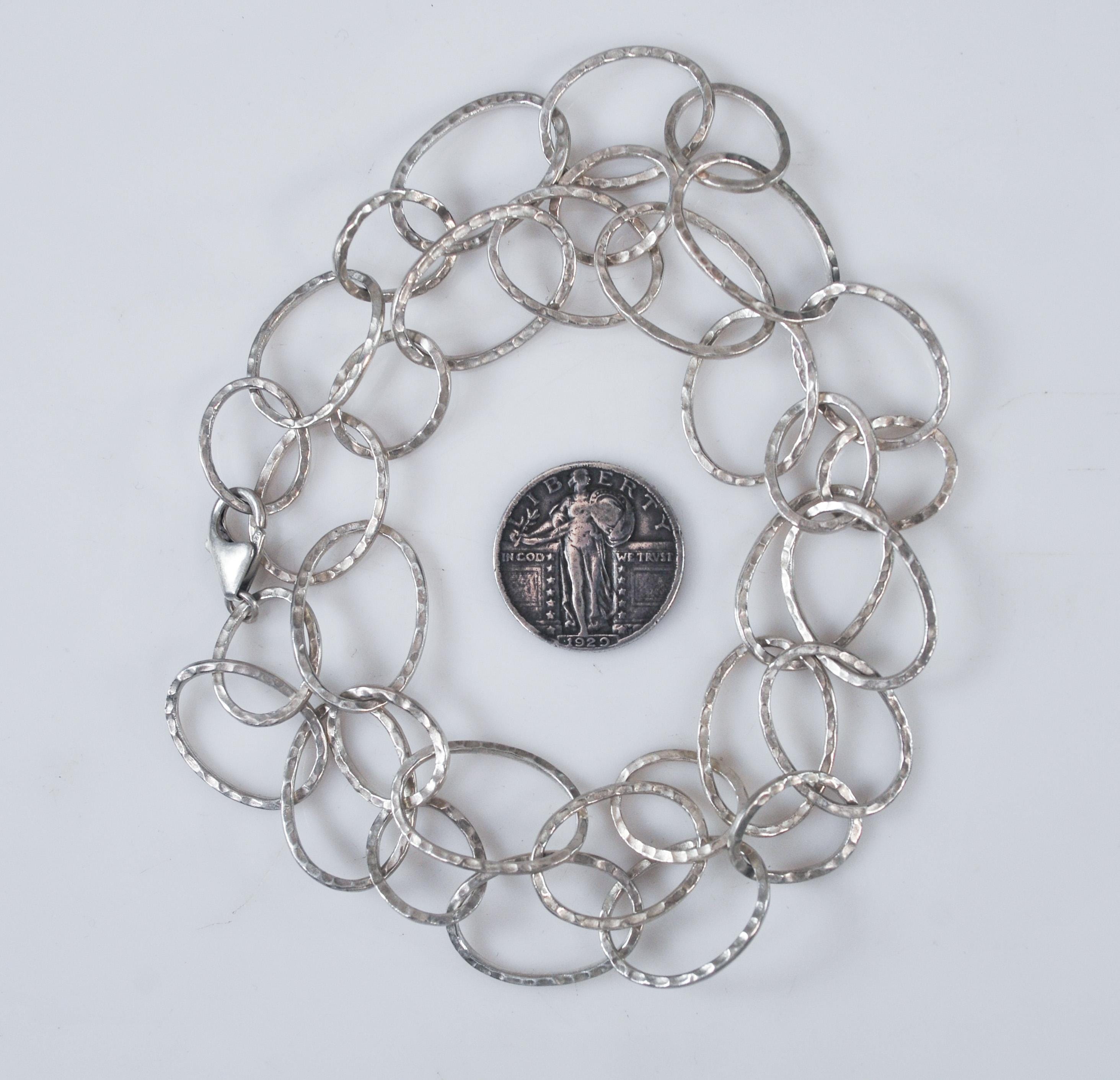 Sterling Silver Hammered Link Necklace - Etsy Israel