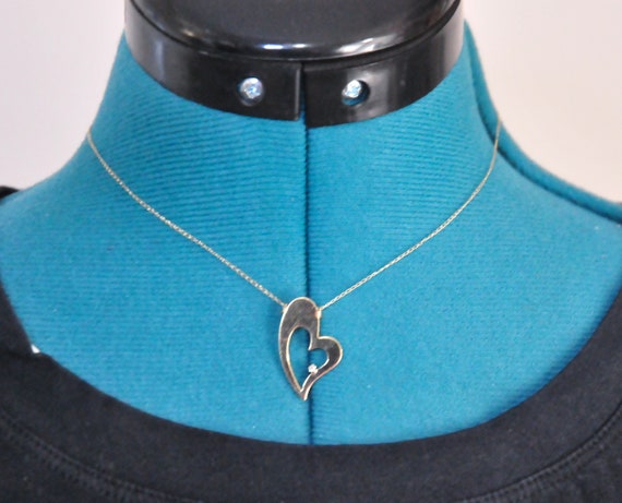 14K Gold Diamond Heart Choker Necklace - image 8