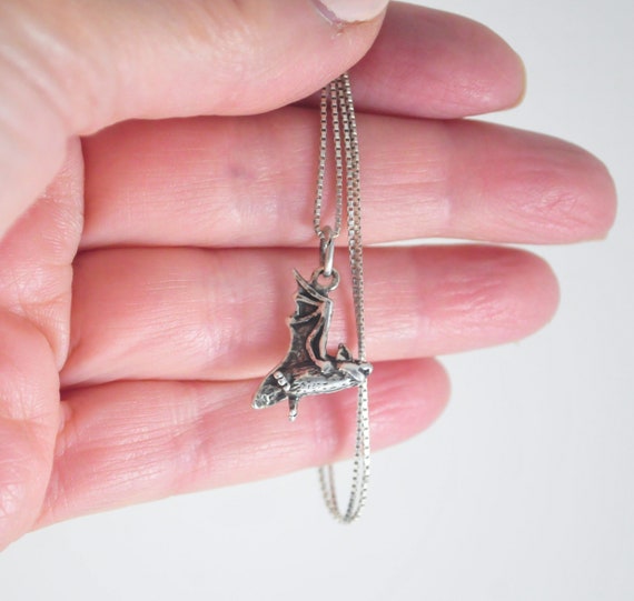 Sterling Silver Flying Bat Pendant Necklace - image 8