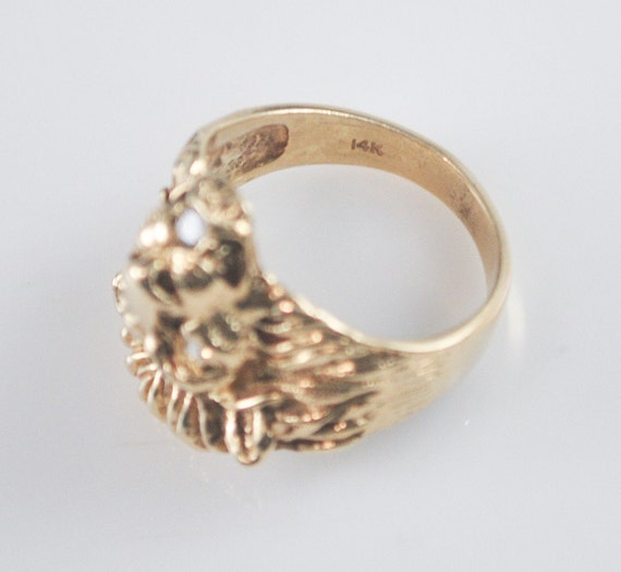 14K Gold Diamond Lion Head Ring - image 7