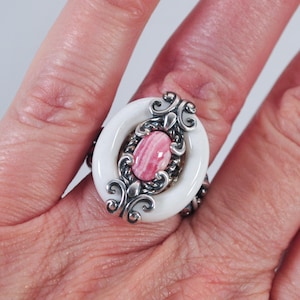 Carolyn Pollack Sterling Silver White Agate Rhodochrosite Ring