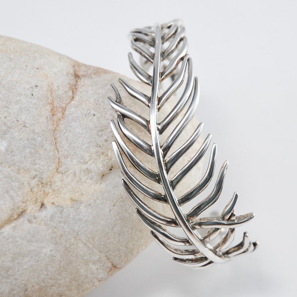 Wide Sterling Silver Frond Leaf Cuff Bracelet