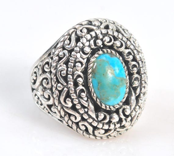 Chunky Sterling Silver Turquoise Filagree Ring