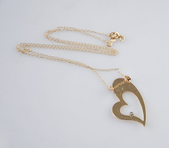 14K Gold Diamond Heart Choker Necklace - image 7