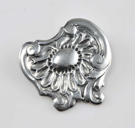 Antique Sterling Silver Floral Brooch - image 1