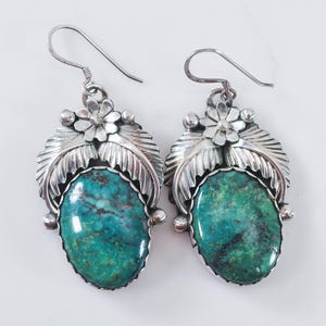 Vintage Signed Navajo Sterling Silver Turquoise Earrings
