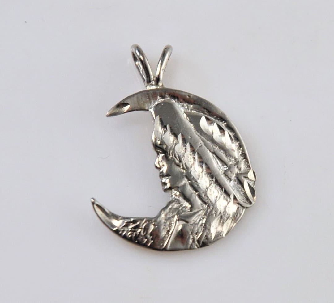 SU 925 Sterling Silver Crescent Moon Face Pendant - Etsy