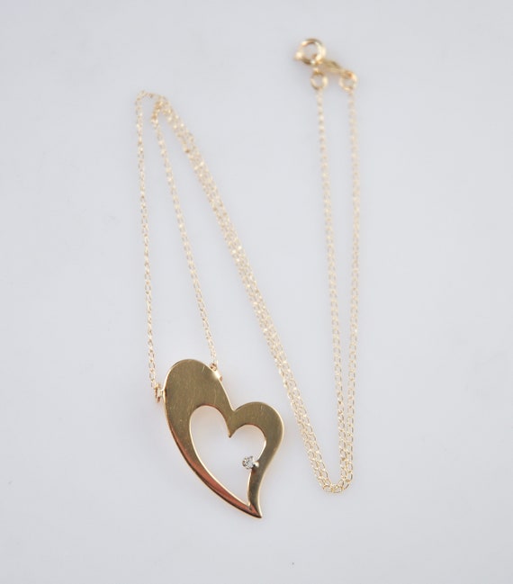 14K Gold Diamond Heart Choker Necklace - image 3