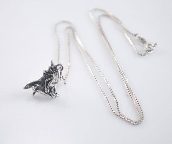 Sterling Silver Flying Bat Pendant Necklace - image 4