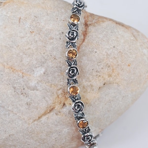 Or PAZ Creations Sterling Silver Citrine Rose Tennis Bracelet