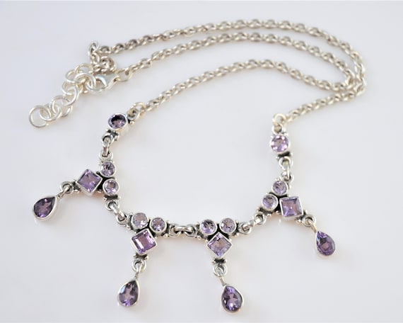Sterling Silver Amethyst Bib Choker Necklace - image 1