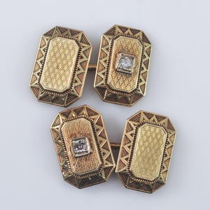 Antique 14K Gold Diamond Cuff Links
