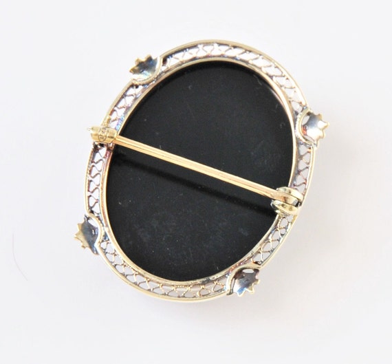 Antique 14K Gold Cameo on Black Stone Brooch - image 9