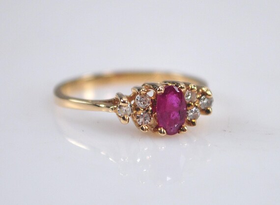 Small Size 14K Gold Ruby Diamond Ring - image 4