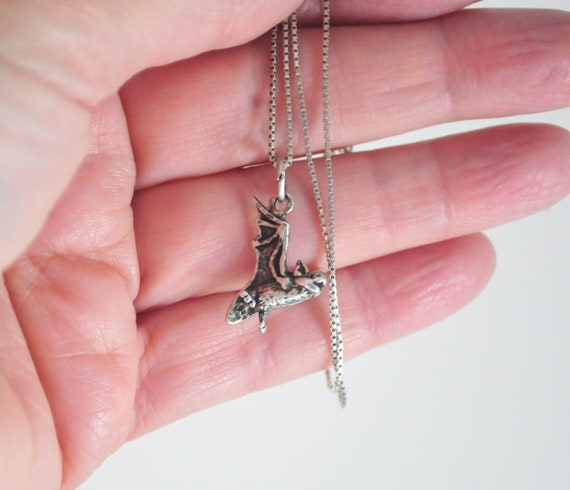 Sterling Silver Flying Bat Pendant Necklace - image 9