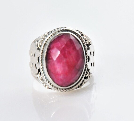 Natural Ruby Sterling Silver Saddle Ring - image 3