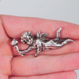 Vintage Sterling Silver Flying Angel Brooch