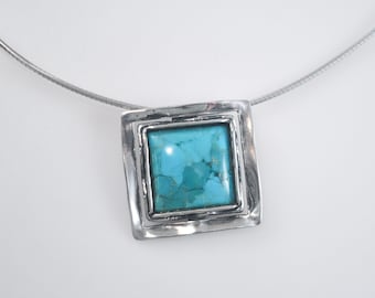 Silpada Sterling Silver Square Hammered Turquoise Pendant Necklace