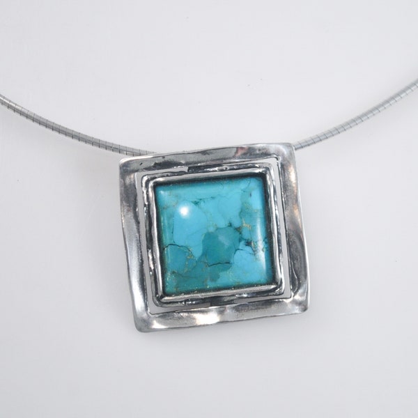 Silpada Sterling Silver Square Hammered Turquoise Pendant Necklace