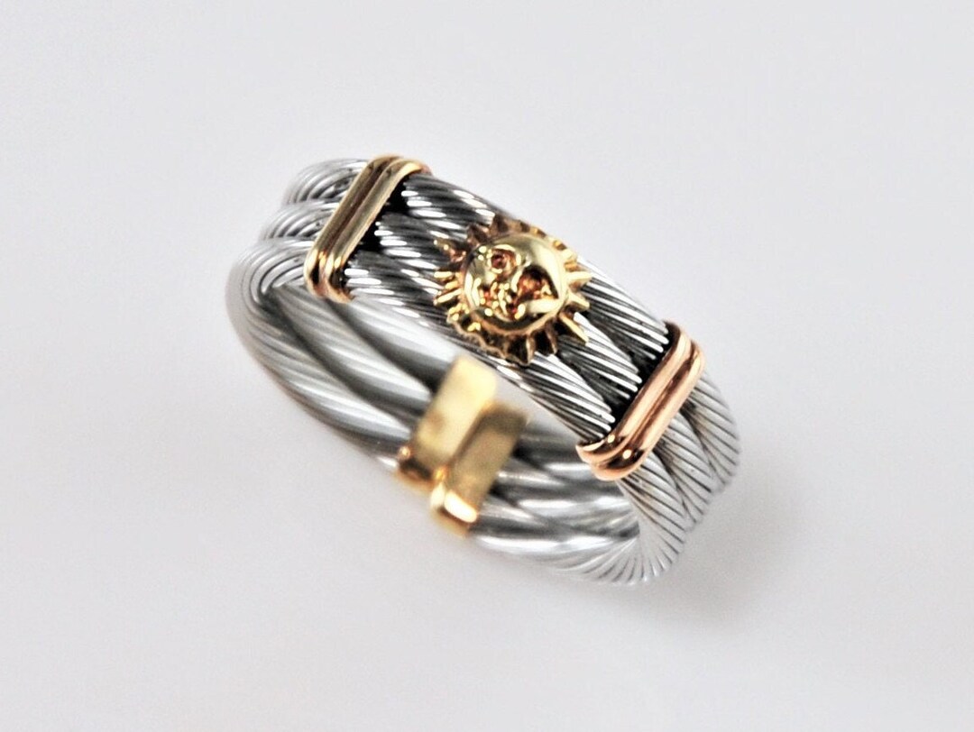 Adjustable Stainless Steel Cable Ring With 14K Gold Accents Etsy