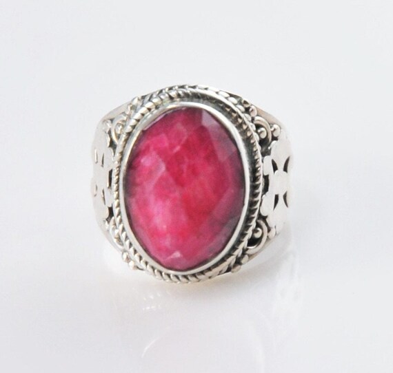 Natural Ruby Sterling Silver Saddle Ring - image 2
