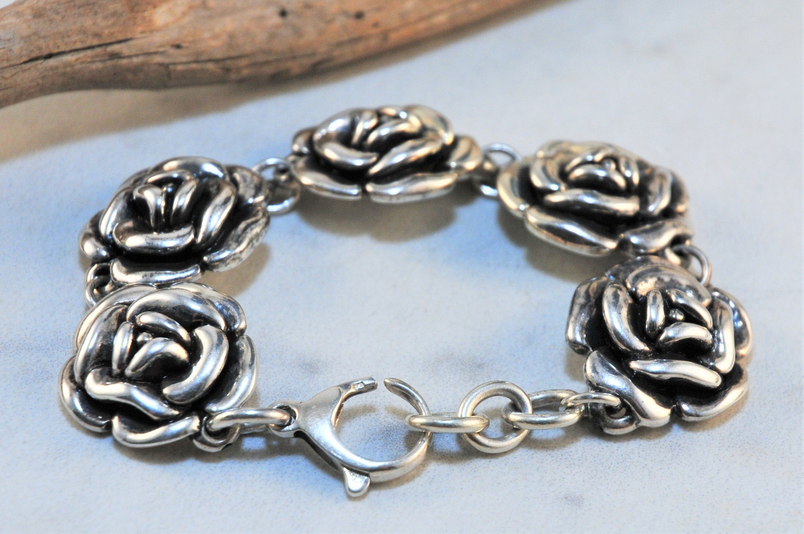 Vintage Sterling Silver Electroform Rose Bracelet Large 3D Etsy