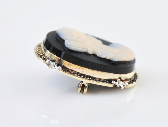 Antique 14K Gold Cameo on Black Stone Brooch - image 5