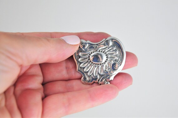 Antique Sterling Silver Floral Brooch - image 6