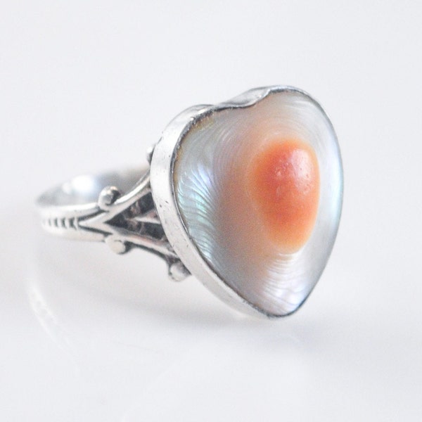 Antique Sterling Silver Heart Blister Pearl Ring