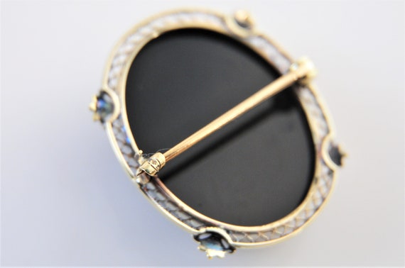 Antique 14K Gold Cameo on Black Stone Brooch - image 7