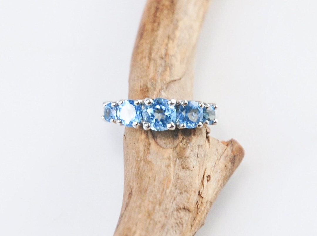 5.17 Carat Genuine Blue Topaz and White Topaz .925 Sterling Silver Ring