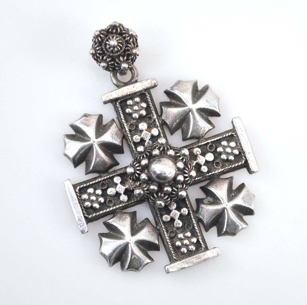 Vintage Sterling Silver Jerusalem Cross Pendant - Etsy