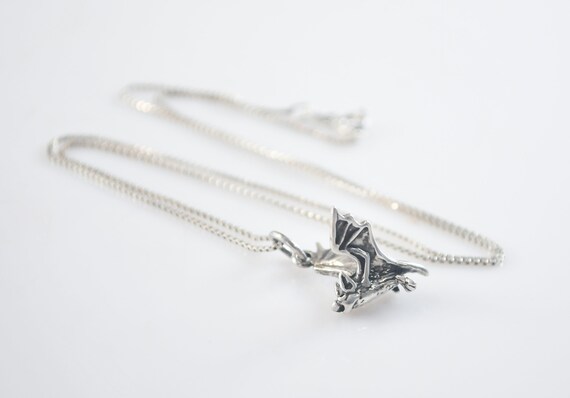 Sterling Silver Flying Bat Pendant Necklace - image 2