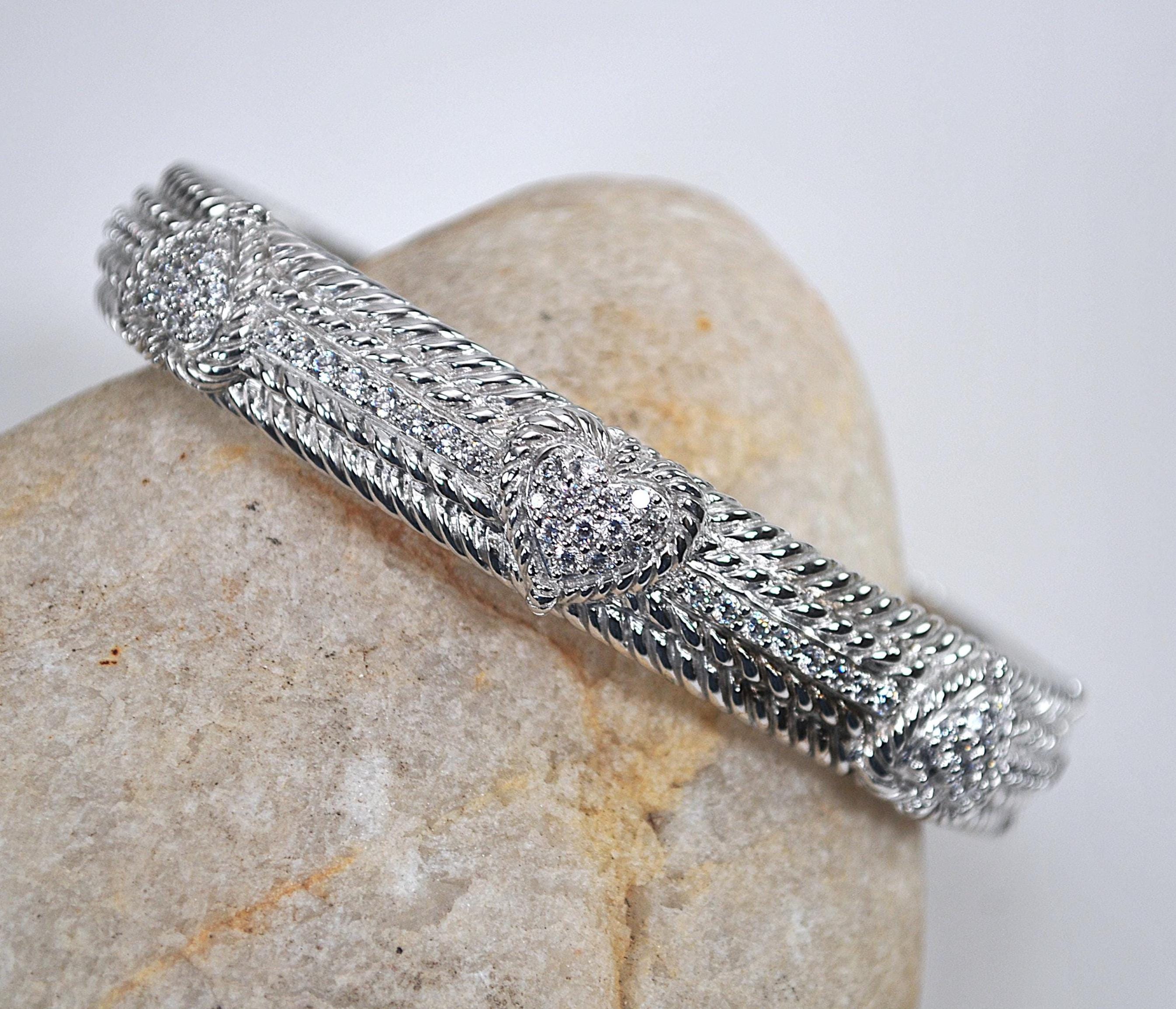Judith Ripka Sterling Silver CZ Heart Bangle Bracelet - Etsy