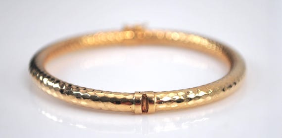 Signed 14K Gold Spring Hinge Bangle Bracelet - image 7