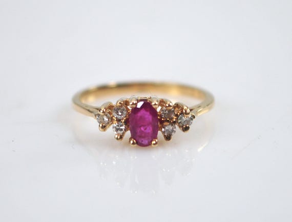 Small Size 14K Gold Ruby Diamond Ring - image 3