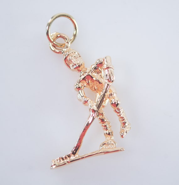 Small 14K Gold Hockey Player Charm Pendant