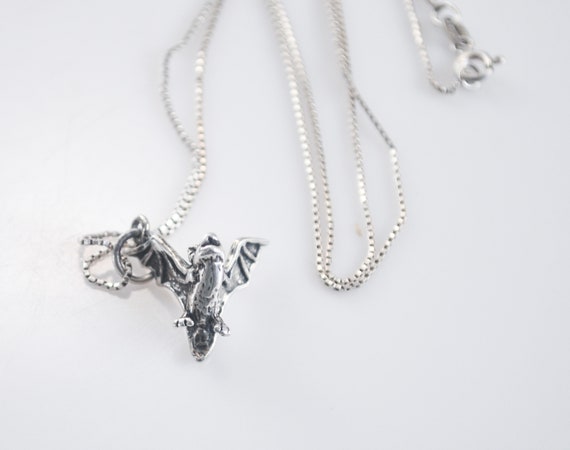 Sterling Silver Flying Bat Pendant Necklace - image 6