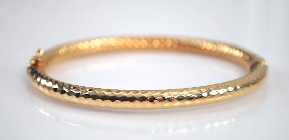 Signed 14K Gold Spring Hinge Bangle Bracelet - image 6