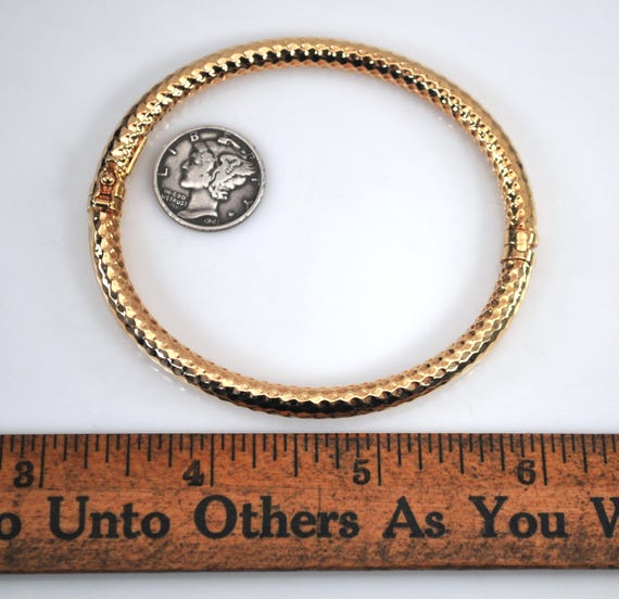 Signed 14K Gold Spring Hinge Bangle Bracelet - image 9