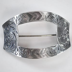 Antique Signed Sterling Silver Belt Sash Buckle Brooch